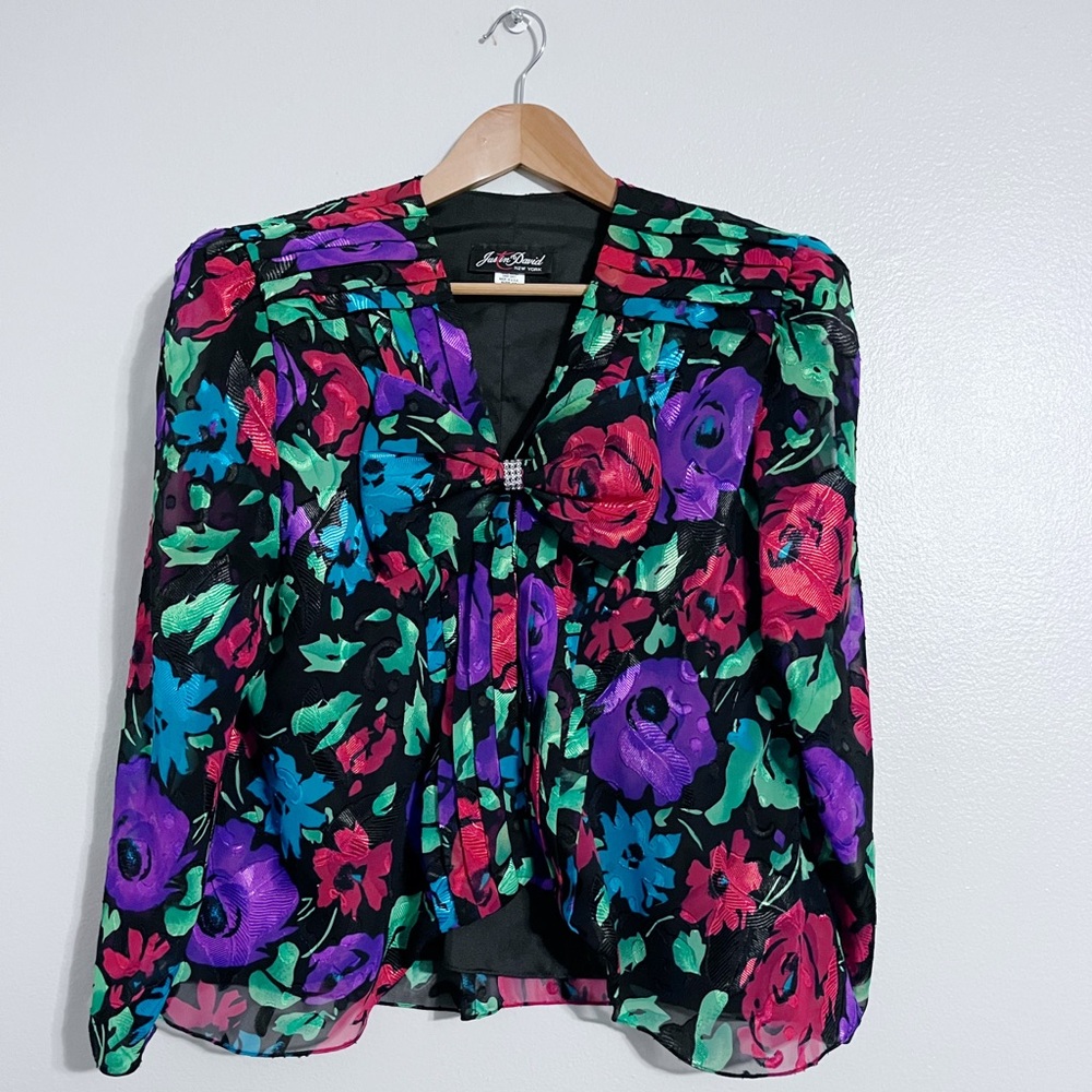 Justin David NY Vintage Rhinestone Bow Blouse